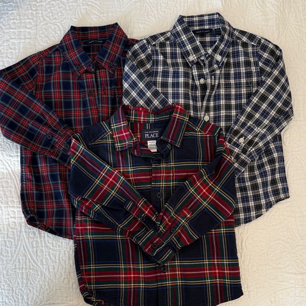 Janie and Jack and Children’s Place Plaid Button Down Shirts - Red, Blue, Green